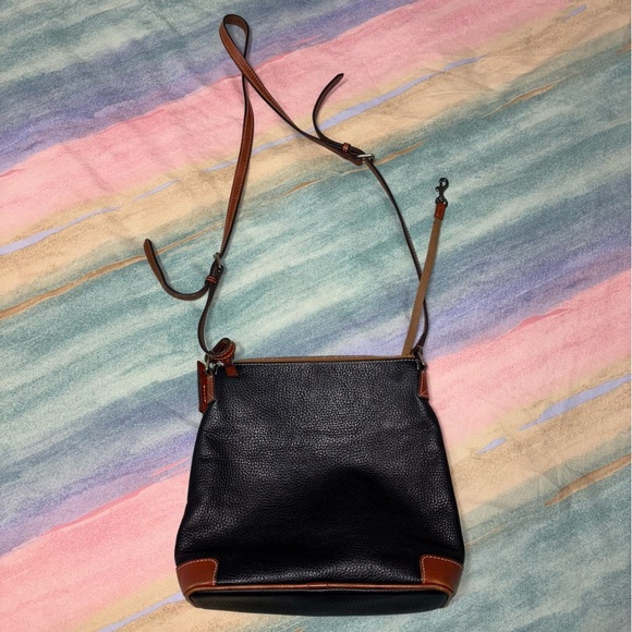 Dooney & Bourke Black Pebbled Leather Crossbody Bag Wide Black & Tan Purse - Picture 4 of 15